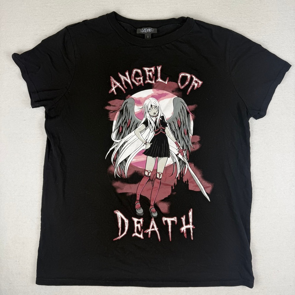Widow Angel of Death Graphic Tee Black Anime Goth Short Sleeve Shirt Small